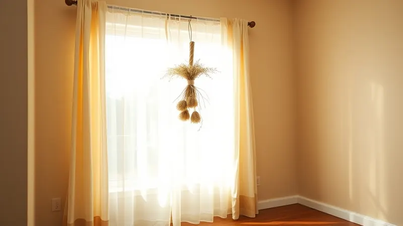 Dried floral bundle hanging upside down on a removable hook near a sunny window