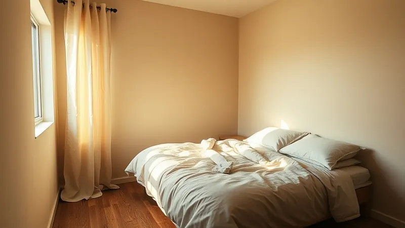 Small bedroom window with curtain fully open letting in morning sunlight