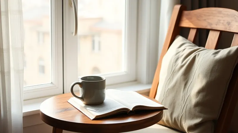 Small table and chair set up as a reading nook by a sunny window